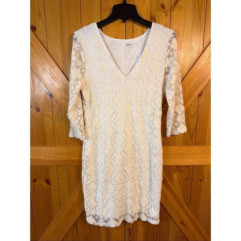 Three Dots Women’s Lace Sheath Dress – Size Large – Ivory/Cream (7904)